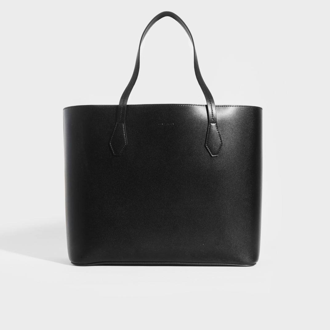 Logo-Embossed Leather Tote Bag in Black