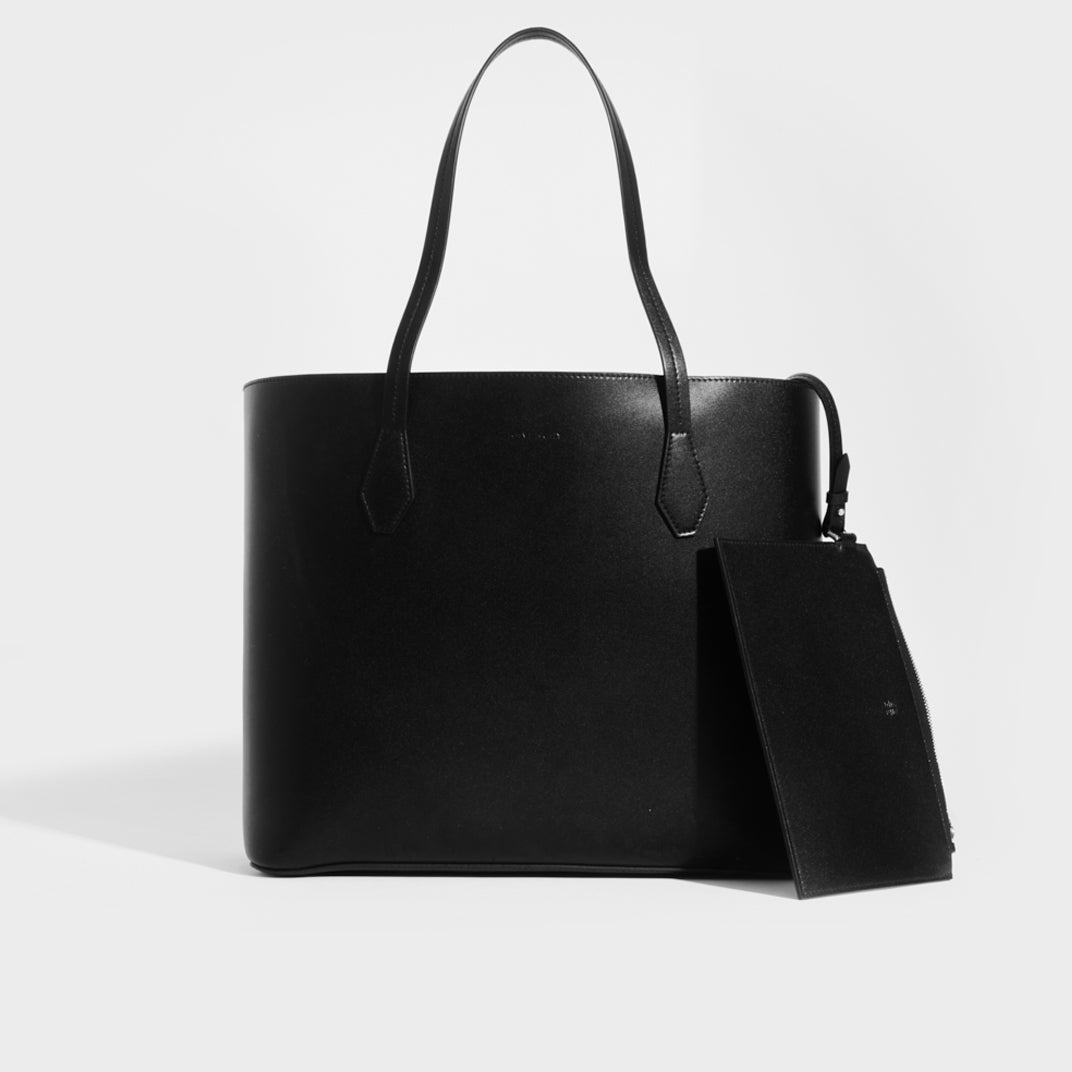 Logo-Embossed Leather Tote Bag in Black