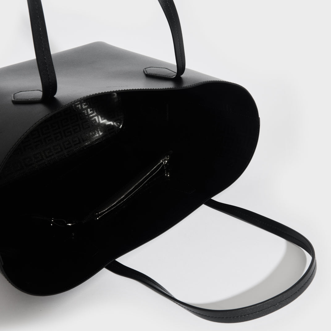 Logo-Embossed Leather Tote Bag in Black