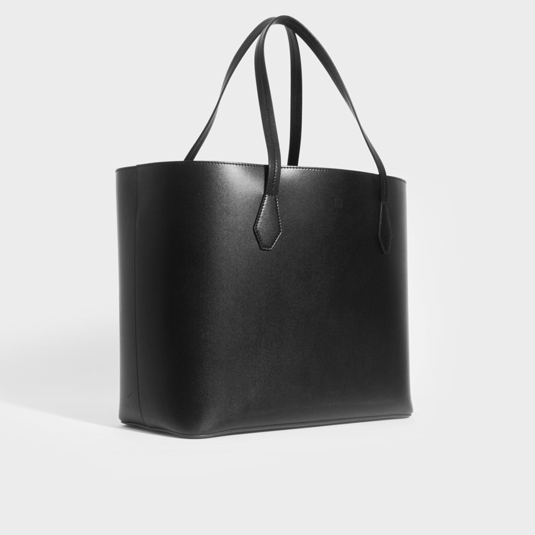 Logo-Embossed Leather Tote Bag in Black