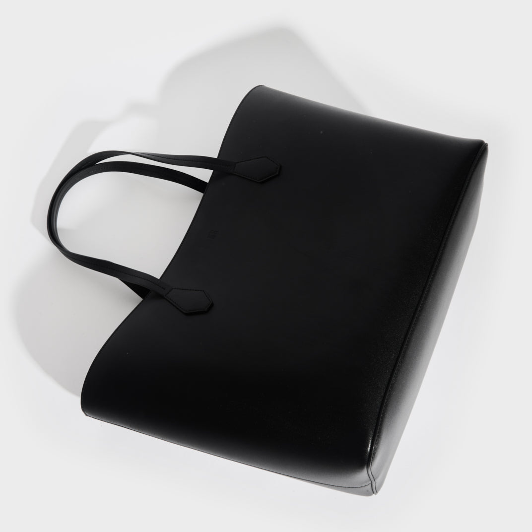 Logo-Embossed Leather Tote Bag in Black