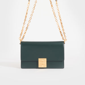 Hardware and chain detailon the GIVENCHY Small 4G Crossbody Bag in Green Forest
