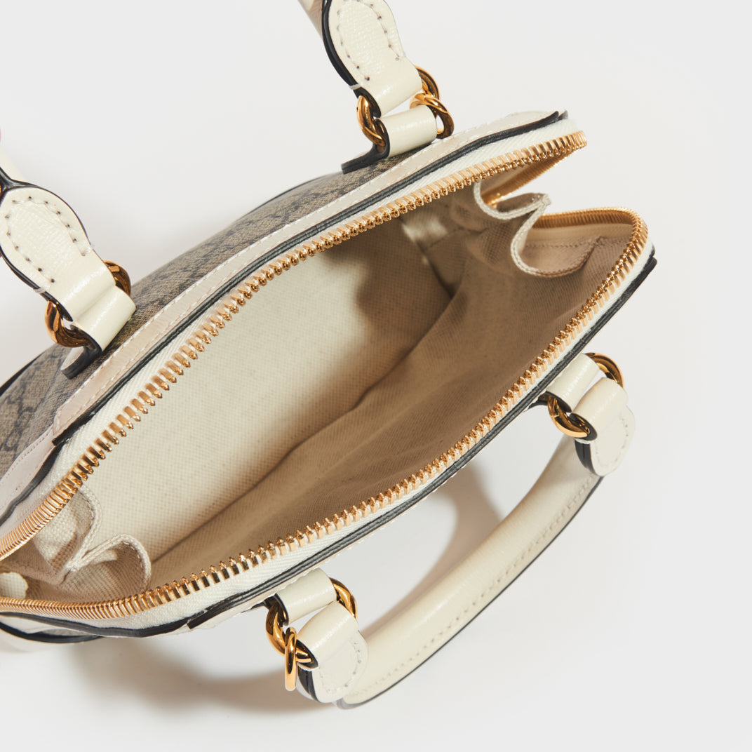 Horsebit 1955 GG Supreme Mini Top Handle Bag with White Leather Trim