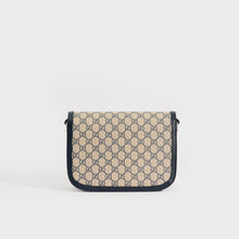 Load image into Gallery viewer, GUCCI Horsebit 1955 Shoulder Bag in Canvas and Navy Blue Leather Trim