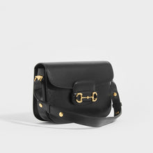 Load image into Gallery viewer, Side view of the GUCCI 1955 Horsebit Shoulder Bag in Black Leather