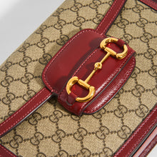 Load image into Gallery viewer, GUCCI 1955 Horsebit Shoulder Bag in Coated GG Canvas with Red Leather