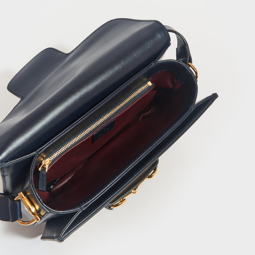 Horsebit 1955 Shoulder Bag in Canvas with Navy Leather