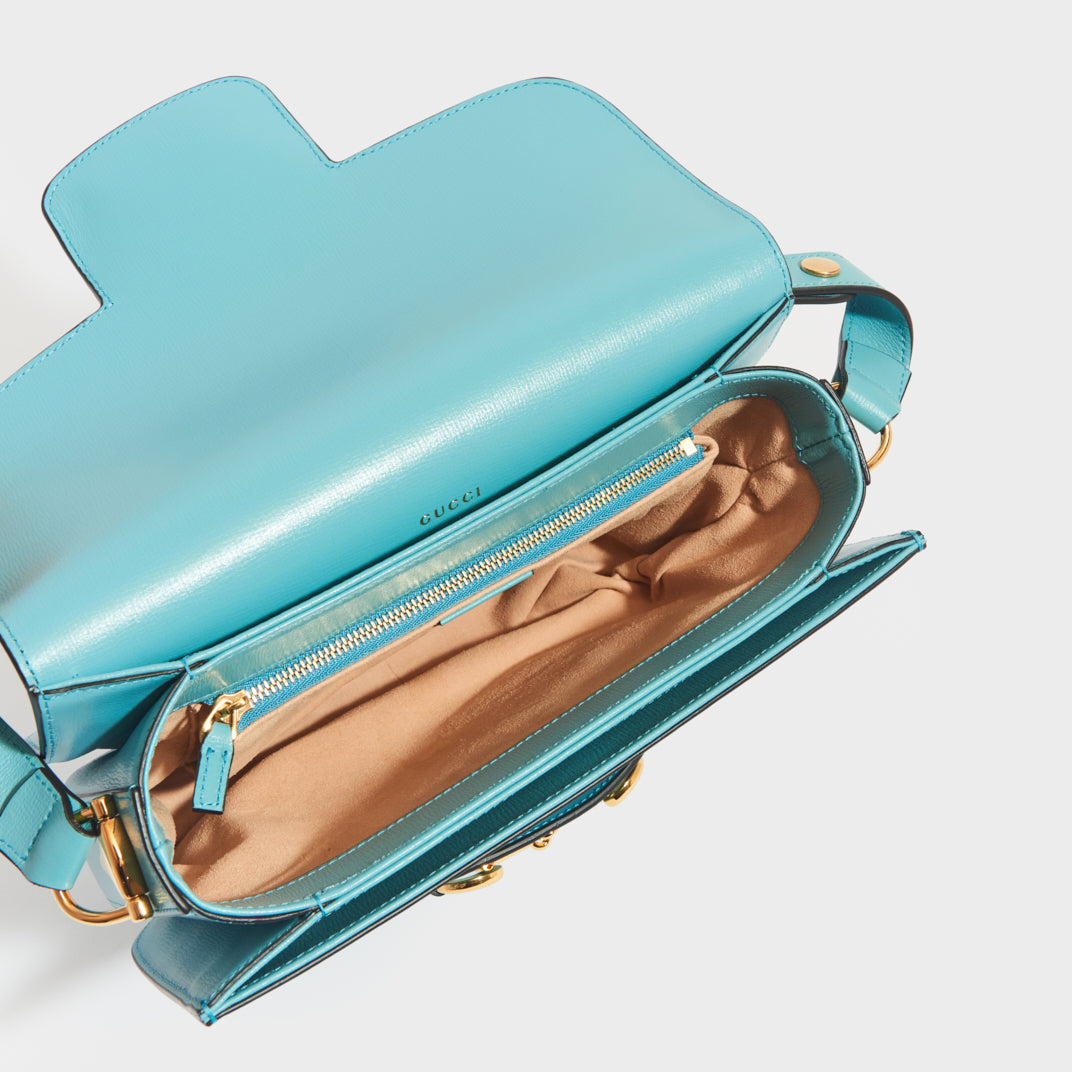 1955 Horsebit Leather Shoulder Bag in Light Blue