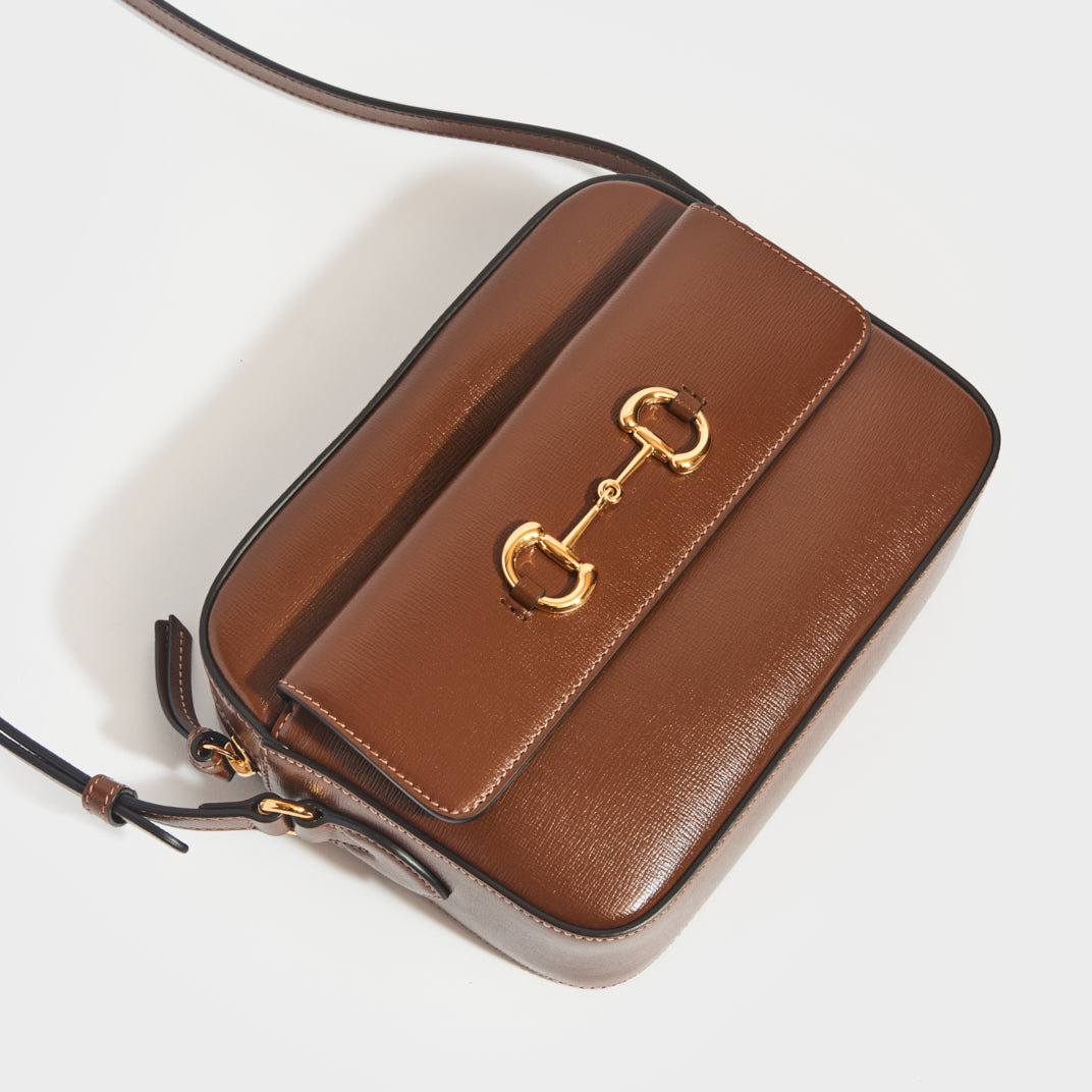 GUCCI 1955 Horsebit Small Shoulder Bag in Brown Leather COCOON