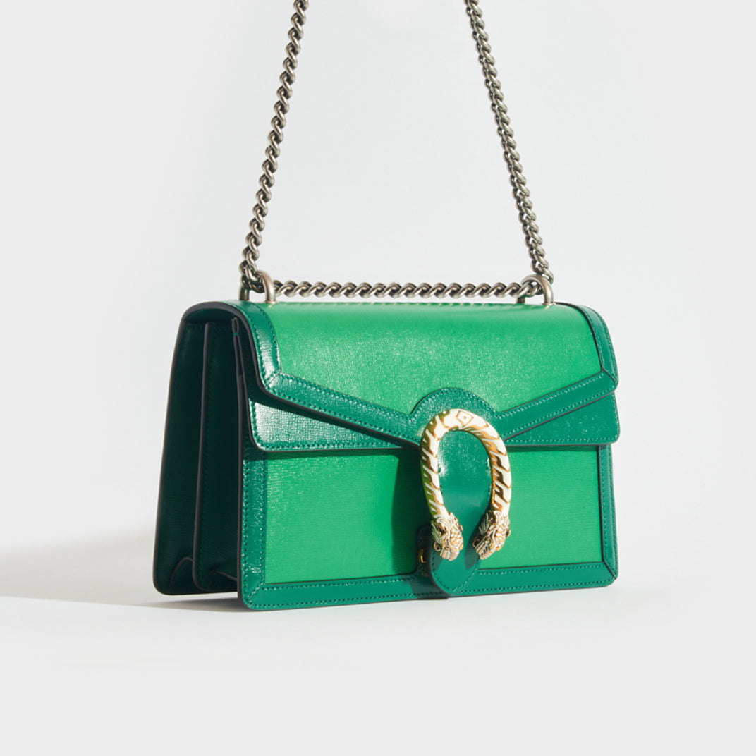 Dionysus small shoulder bag in green and emerald leather