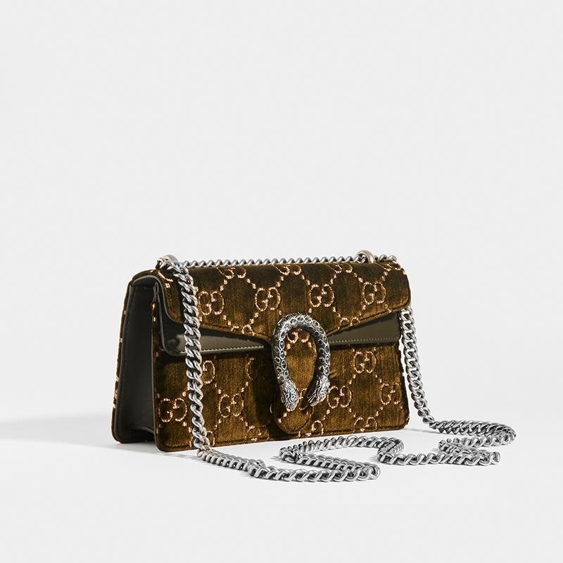 GUCCI Dionysus Velvet GG Handbag in Dark Green