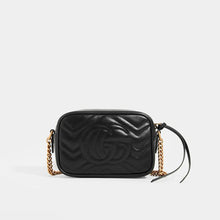 Load image into Gallery viewer, Back view of Gucci GG Marmont Mini Crossbody Bag in Black Matelasse Leather