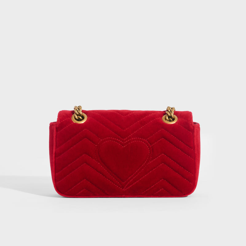 Gucci Red Velvet Matelassé Mini Marmont Shoulder Bag Mini