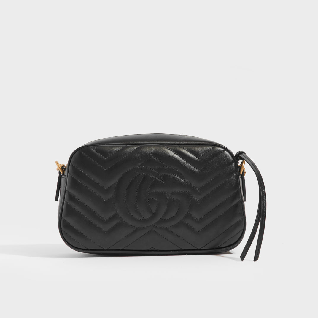 Gucci Black Matelass&eacute; Leather Small GG Marmont Camera Bag