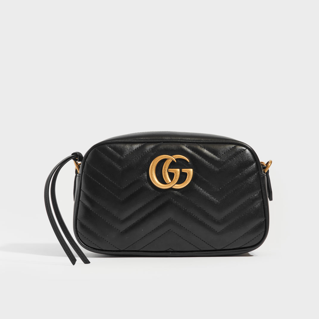 GUCCI GG Marmont Small Camera Bag in Black Leather COCOON