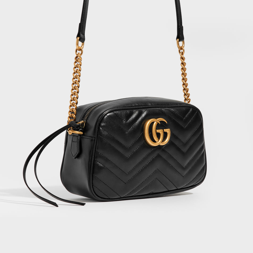 Gucci GG Marmont Small Matelassé Camera Bag - Black Crossbody