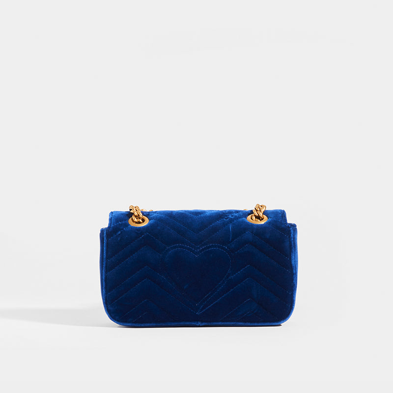 GUCCI GG Marmont Mini Velvet Shoulder Bag in Blue COCOON