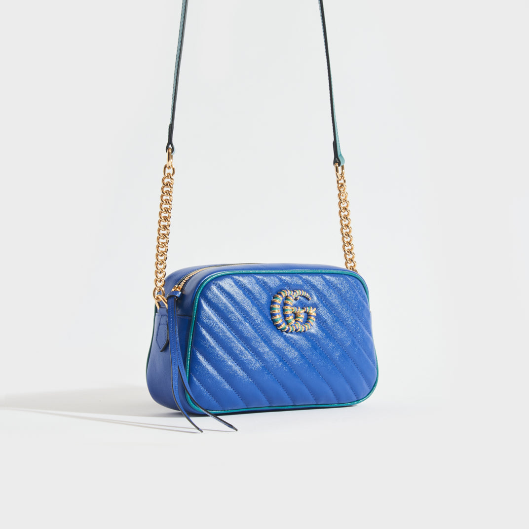 Gucci GG Marmont Matelassé Leather CrossBody Camera Bag 447632 Porcelain  Blue