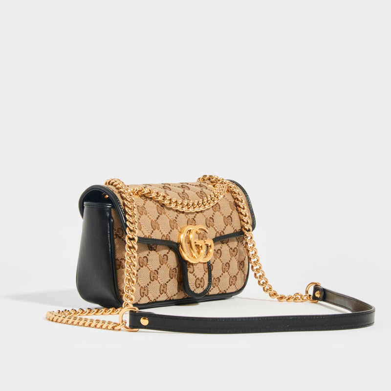 Sac bandoulière Gucci GG Marmont mini en cuir noir, Beige Gucci GG Canvas  Princy Crossbody