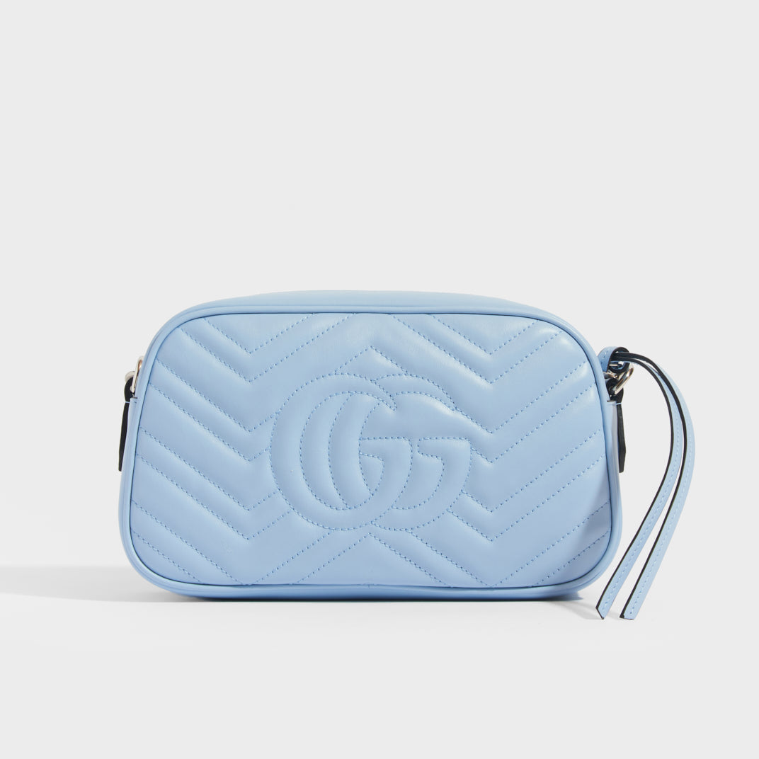 GUCCI GG Marmont Small Shoulder Bag in Pastel Blue Leather COCOON