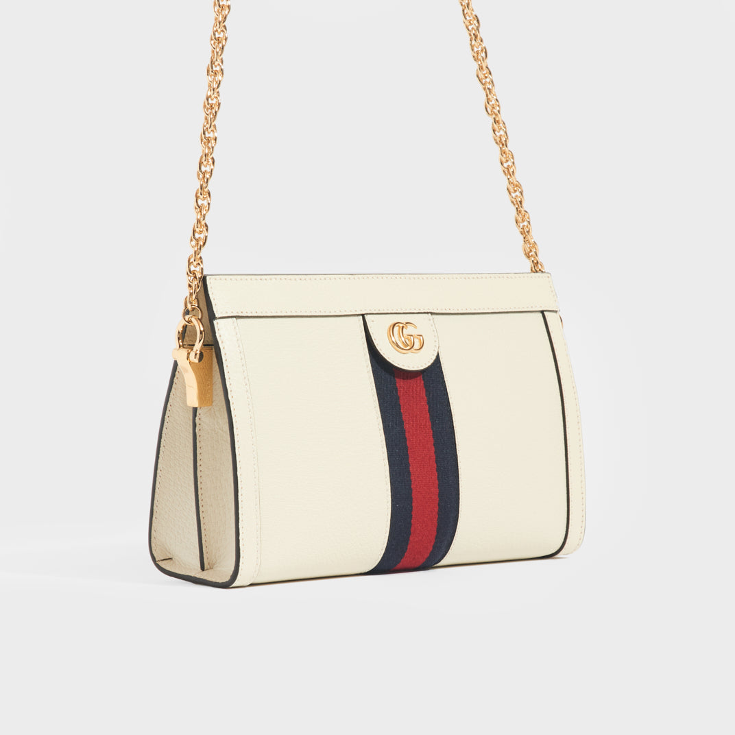 GUCCI Ophidia GG Small Shoulder Bag in White Leather