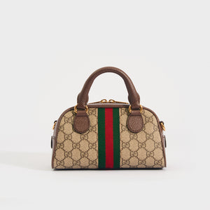 GUCCI Ophidia Mini GG Top Handle Bag in Beige and Ebony GG Supreme Canvas