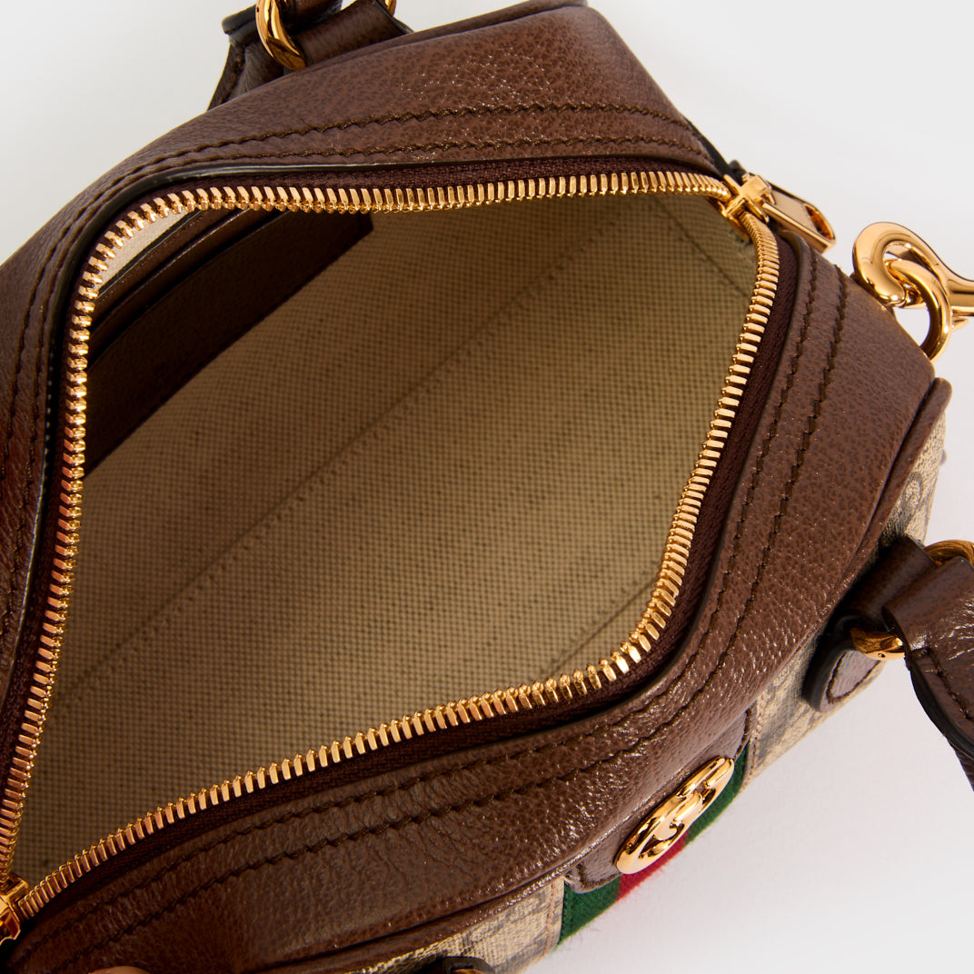 Ophidia GG Mini Top Handle Bag in Beige and Ebony