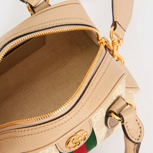 Load image into Gallery viewer, GUCCI Ophidia Mini GG Top Handle Bag in Beige and White GG Supreme Canvas