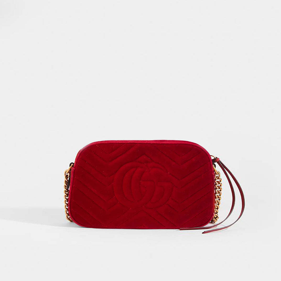 GUCCI GG Marmont Camera Bag in Red Velvet COCOON