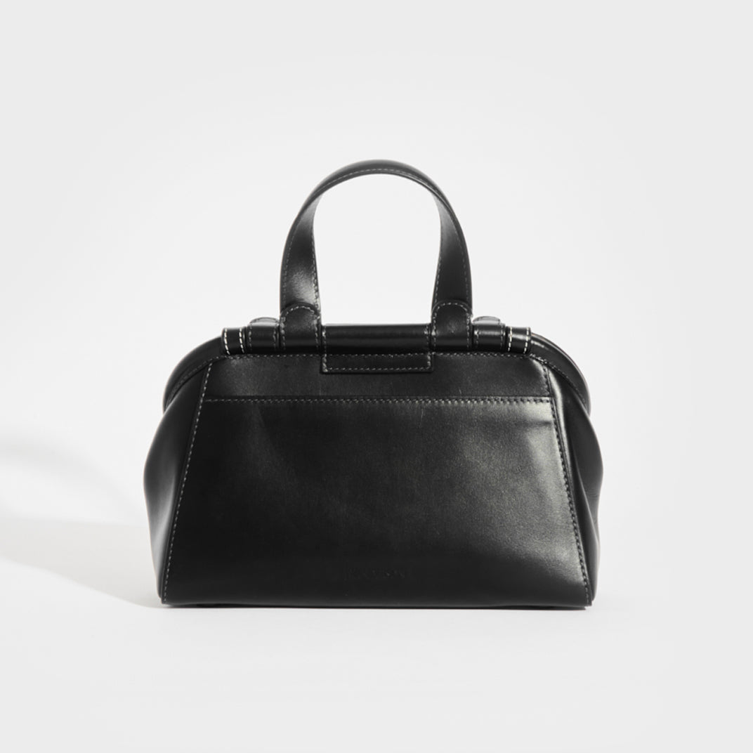 Small Chain Lid Leather Shoulder Bag in Black