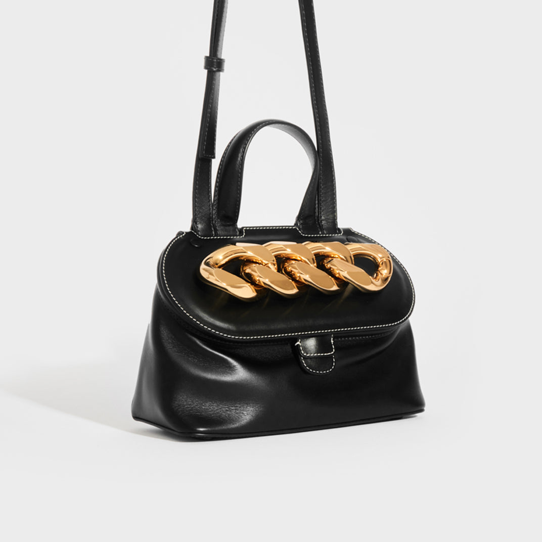 JW Anderson Chain Link Pochette Leather Top Handle Bag in Black