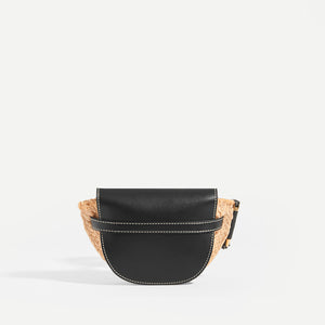 LOEWE Gate Mini in Black leather flap and strap with Raffia - rear view