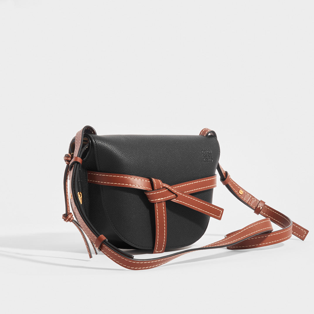 LOEWE Gate Small Crossbody in Black/Tan Leather