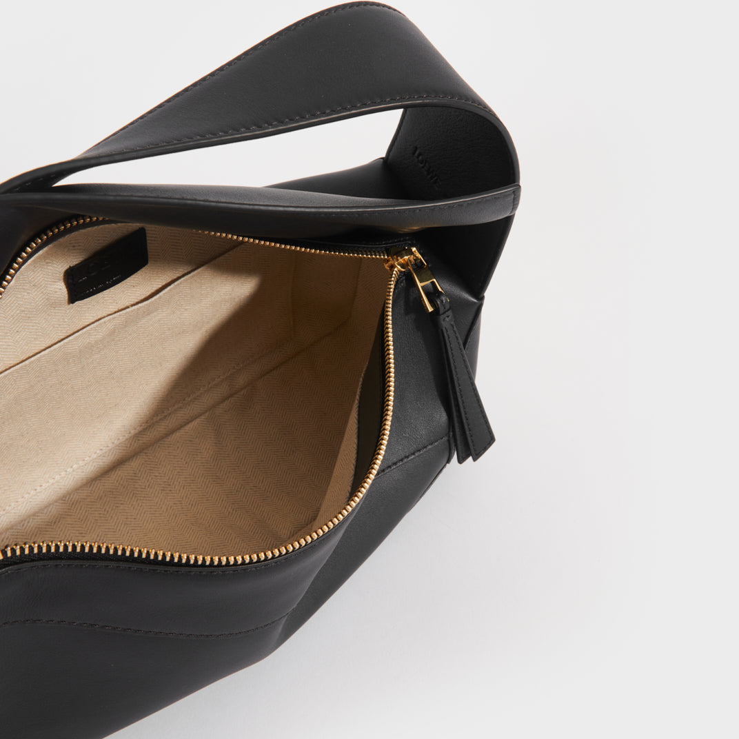 Puzzle Hobo Bag in Black Leather