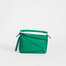 Load image into Gallery viewer, Front view of the LOEWE Puzzle Mini Leather Shoulder Bag in Jungle Green 