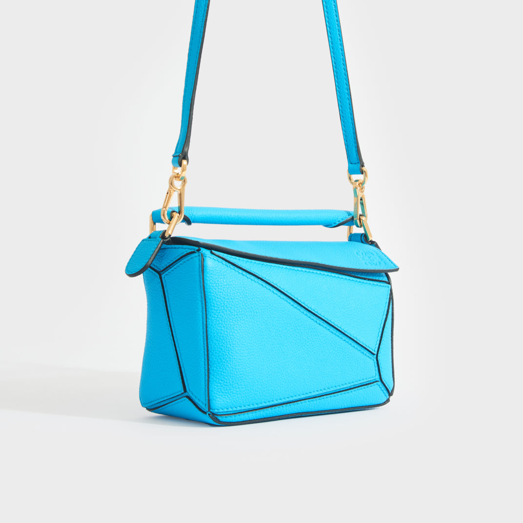 LOEWE Puzzle Mini Leather Shoulder Bag in Blue COCOON