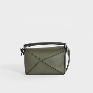 Rear view of the LOEWE Puzzle Mini Leather Shoulder Bag in Green