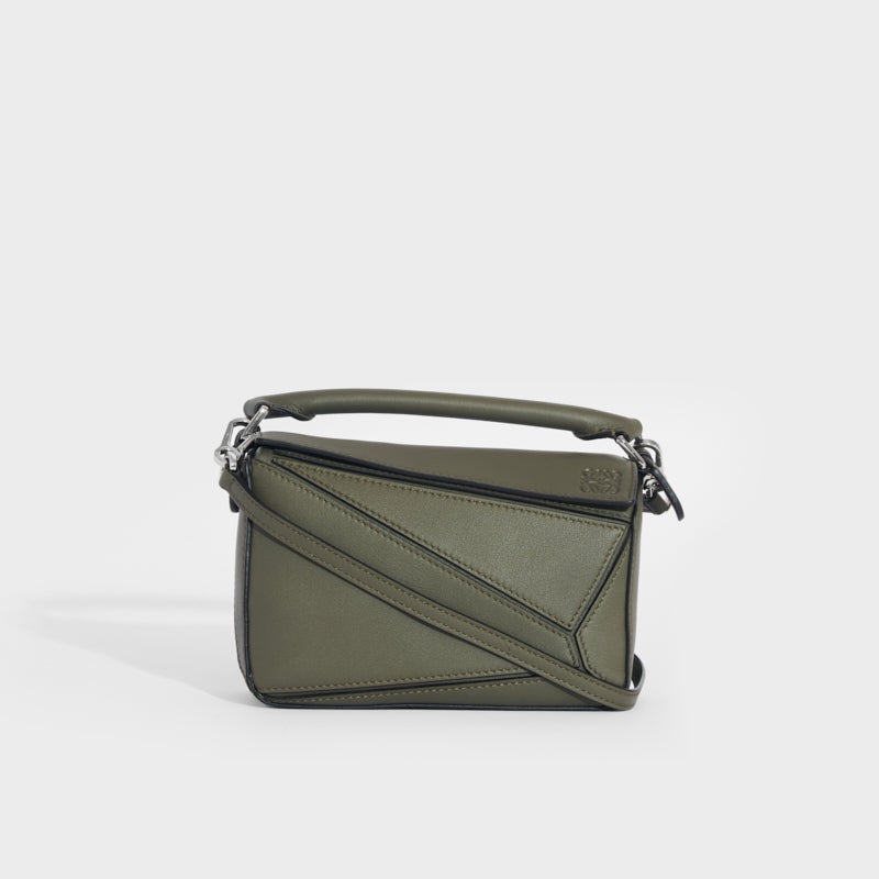 Front of the LOEWE Puzzle Mini Leather Shoulder Bag in Green