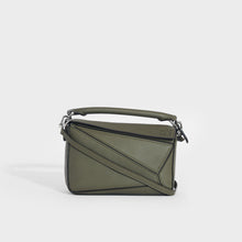 Load image into Gallery viewer, Front of the LOEWE Puzzle Mini Leather Shoulder Bag in Green