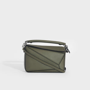 Front of the LOEWE Puzzle Mini Leather Shoulder Bag in Green