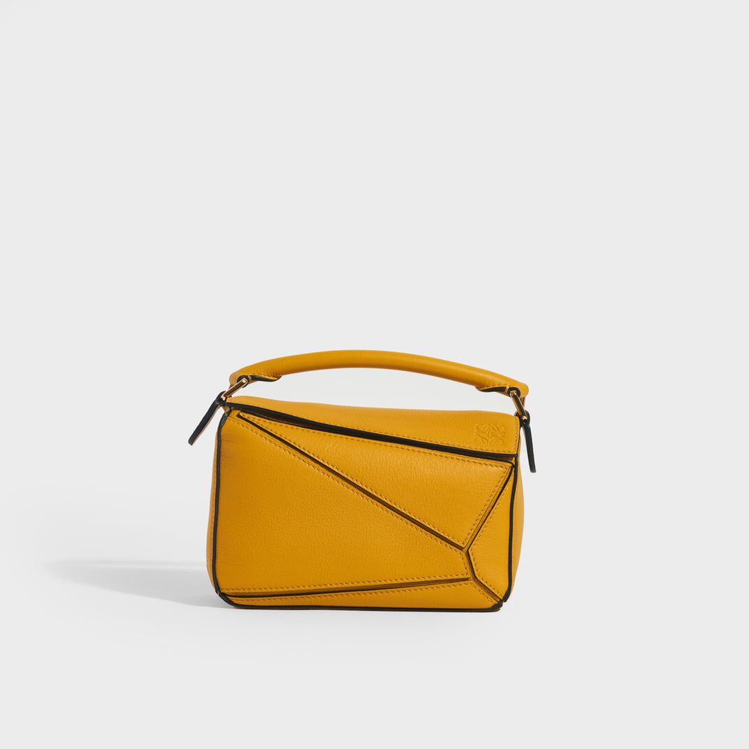 LOEWE Puzzle Mini Leather Shoulder Bag in Mustard