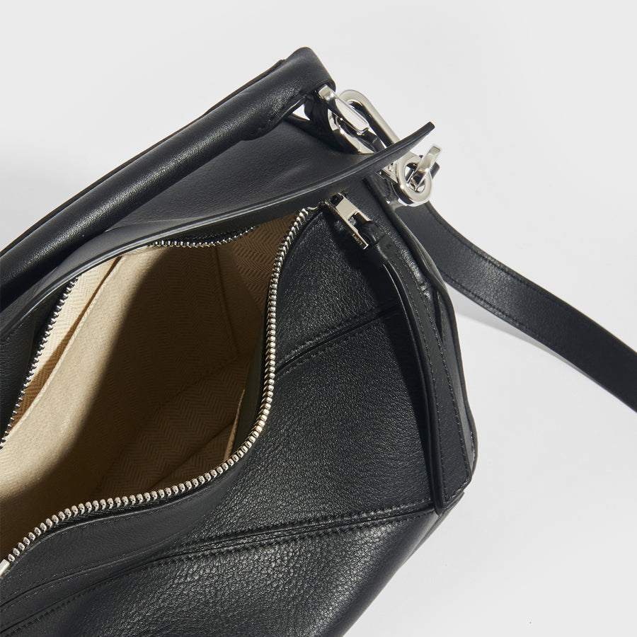 Small Puzzle Bag in Black Smooth Leather