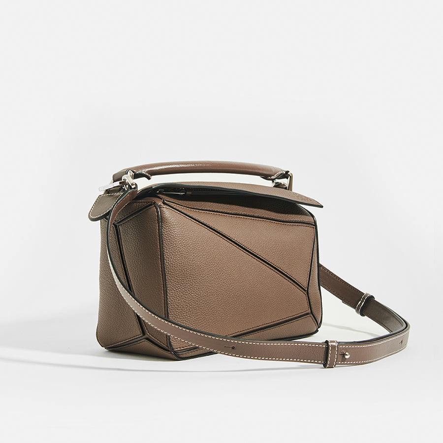 LOEWE Small Puzzle Classic Calfskin Shoulder Bag Black/Taupe