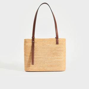 LOEWE Small Leather and Raffia Tote in Natural & Pecan