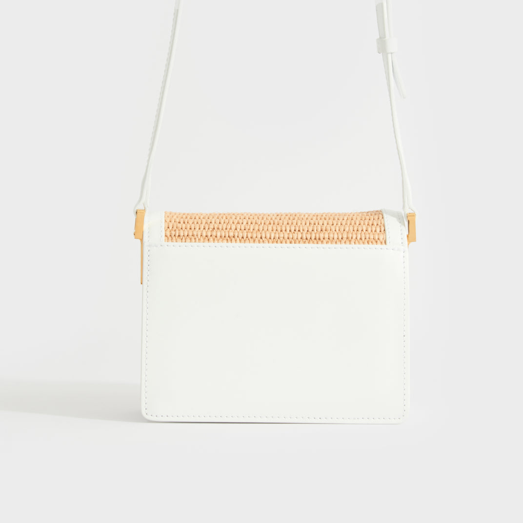 Mini Raffia Trunk Crossbody Bag in White