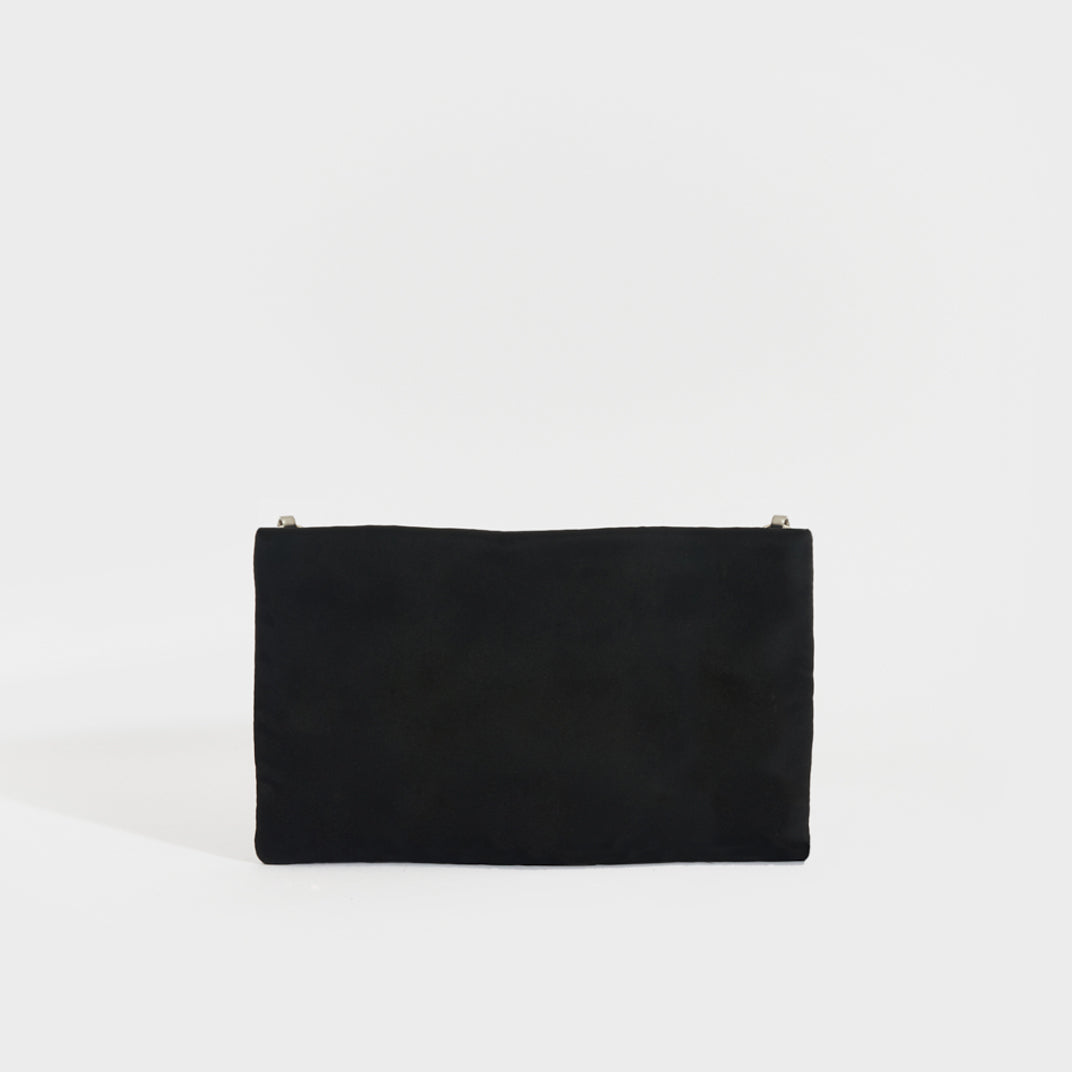 Catene Crystal Embellished Padded Nylon Clutch in Black