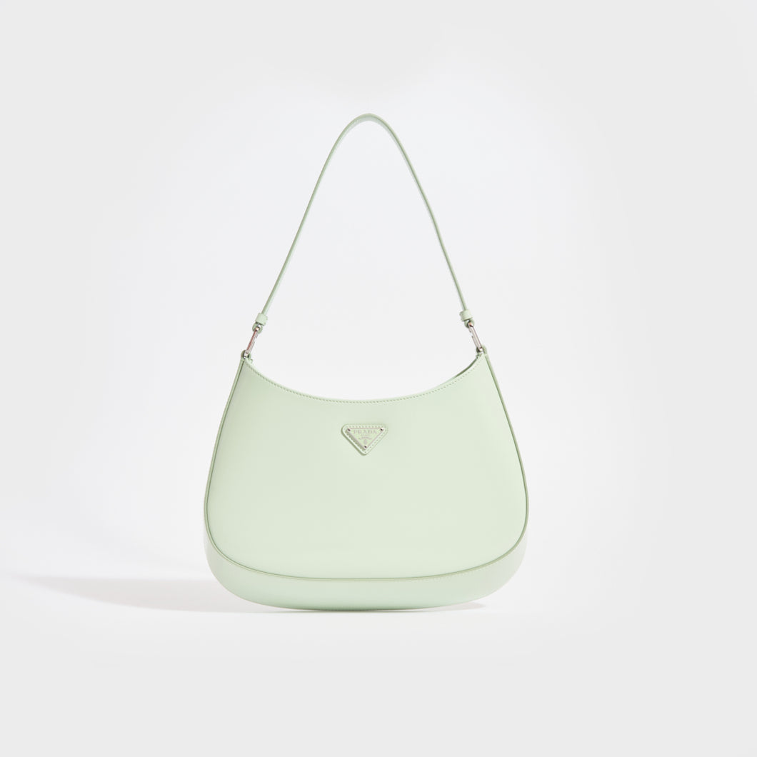 Front view of the PRADA Cleo Brushed Leather Shoulder Bag in Aqua