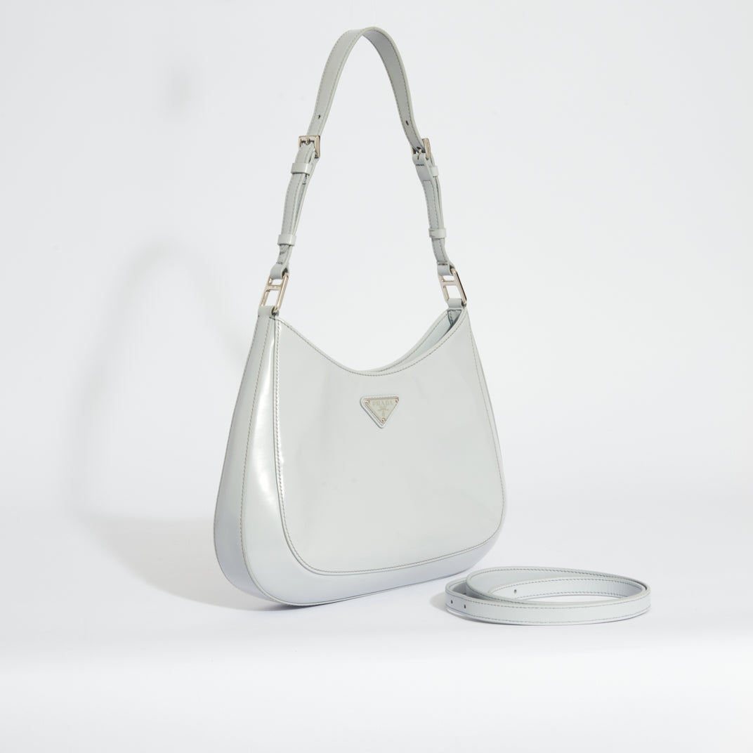 Cleo Small Leather Shoulder Bag in White - Prada