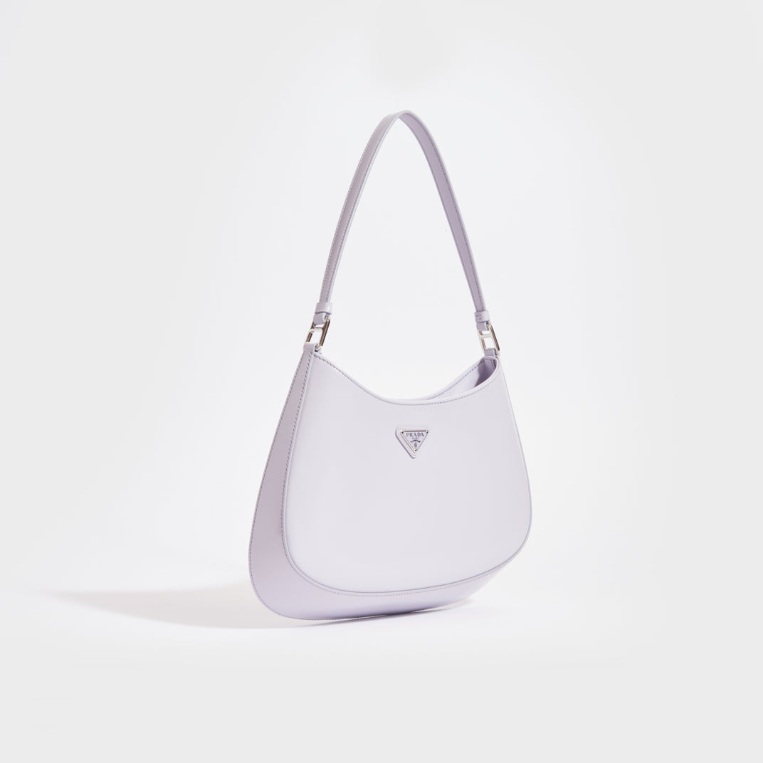 Side view of the PRADA Cleo Brushed Leather Shoulder Bag in Glicine