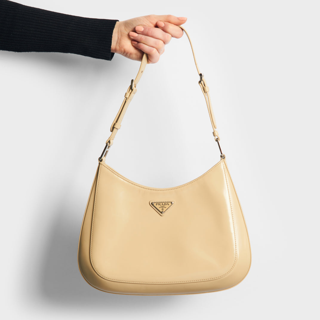 Prada Cleo Shoulder Bag Desert Beige in Brushed Leather with Silver-tone -  US